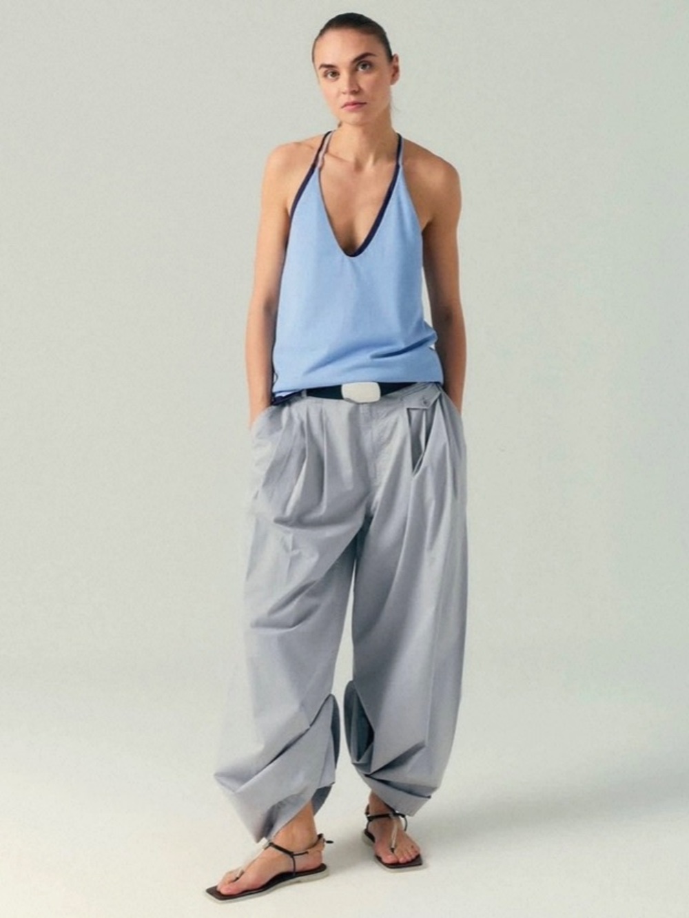 Tibi Garment Dyed Silky Cotton Triple Pleat Pant size 28
